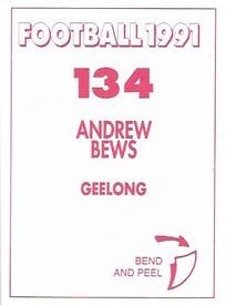1991 Select AFL Stickers #134 Andrew Bews Back